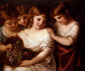 安傑利卡 考夫曼 Four Children With A Basket Of Fruit